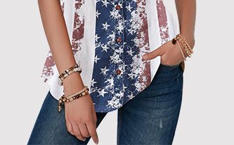 Roll Tab Sleeve Star Print Blouse