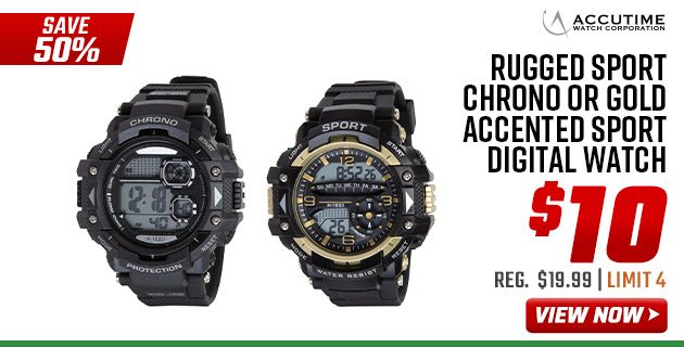 Accutime Rugged Sport Chrono or Gold Accented Sport Digital Watch