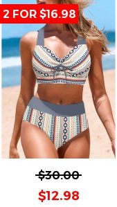 Criss Cross Tribal Print Grey Bikini Top