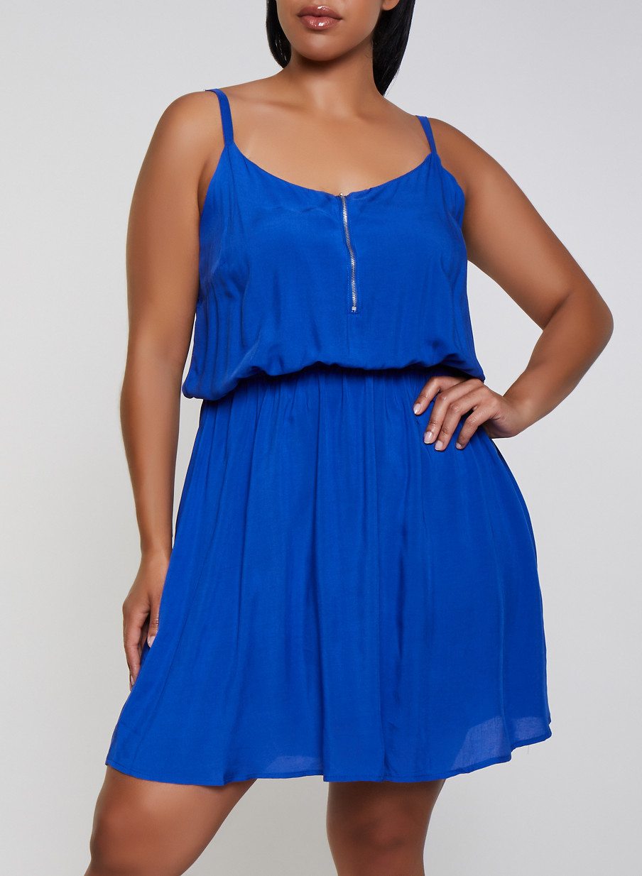 Plus Size Zip Neck Cami Skater Dress