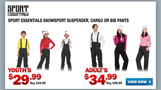 SPORT ESSENTIALS OR ARCTIC QUEST ADULT'S SNOWSPORT SUSPENDER, CARGO, OR BIB PANT