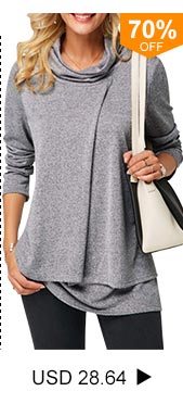 Cowl Neck Long Sleeve Layered Grey T Shirt