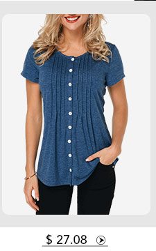 Crinkle Chest Short Sleeve Blue T Shirt