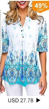 Split Neck Tribal Print Button Front Blouse