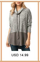 Cowl Neck Drawstring Color Block Grey Sweatshirt