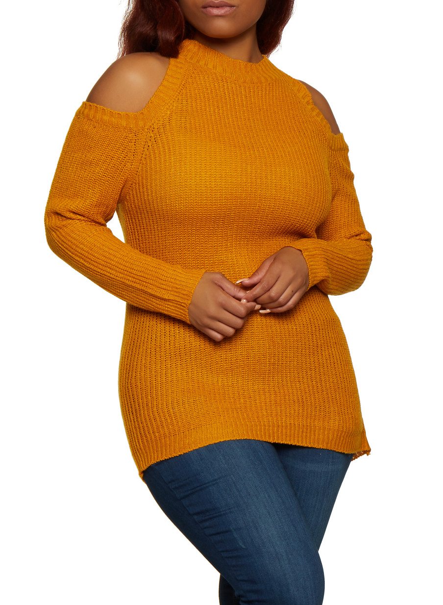 Plus Size Cold Shoulder Knit Sweater