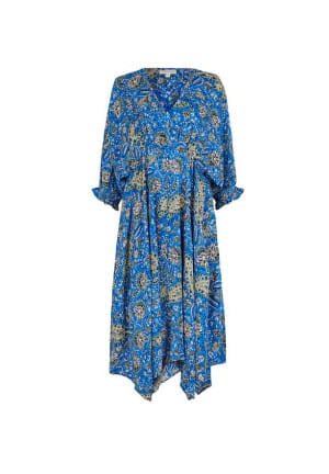 Paisley Hanky Hem Dress in LENZING™ ECOVERO™ Blue 