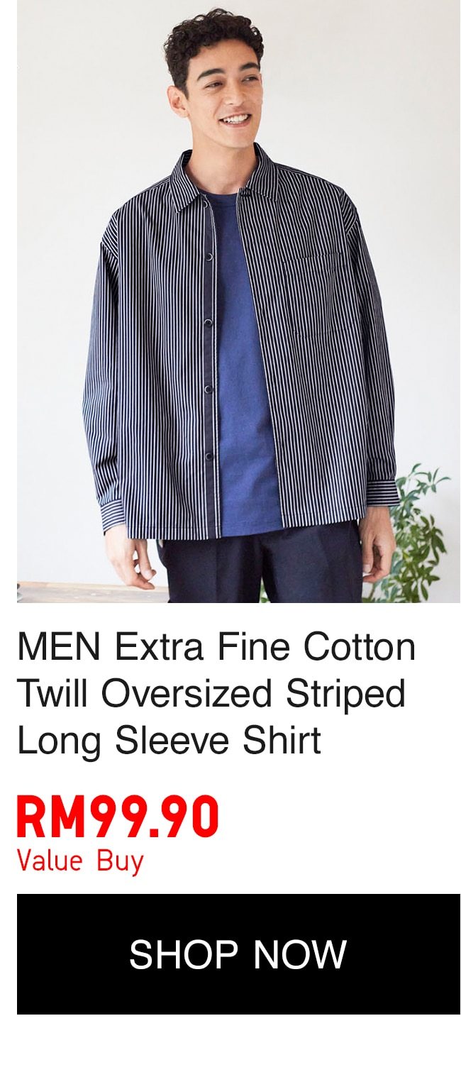 MEN Extra Fine Cotton Twill Oversized Striped Long Sleeve Shirt