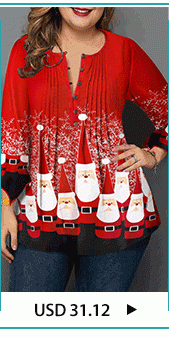 Christmas Print Plus Size Crinkle Chest Blouse 