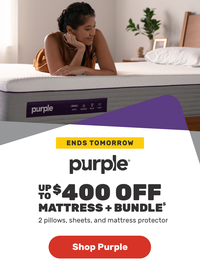 Ends Tomorrow PURPLE UPTO $400 OFF MAttress + Bundle 2 pillows,sheets and mattress protectors shop purple