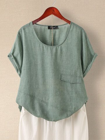 Casual Solid Color Patchwork T-shirt