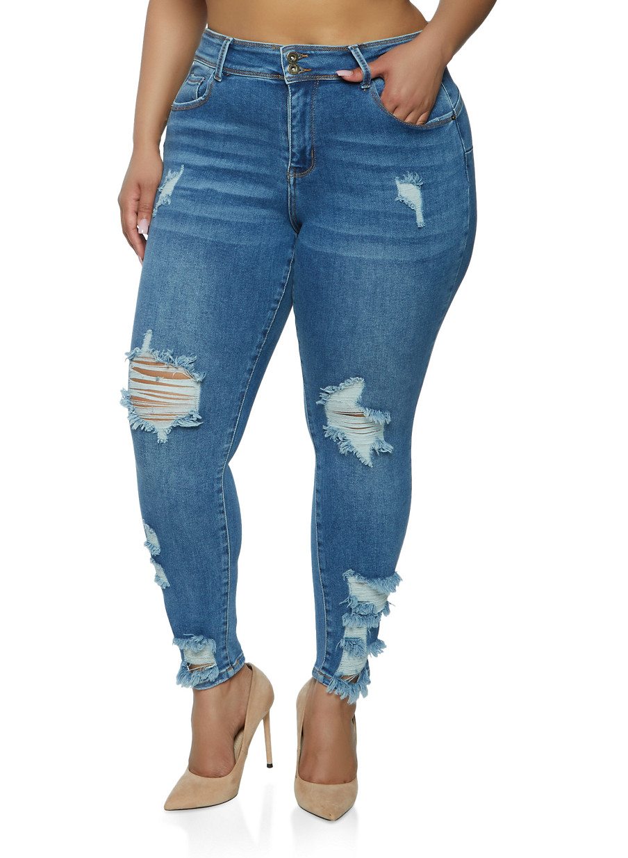 Plus Size VIP Whiskered Distressed Skinny Jeans