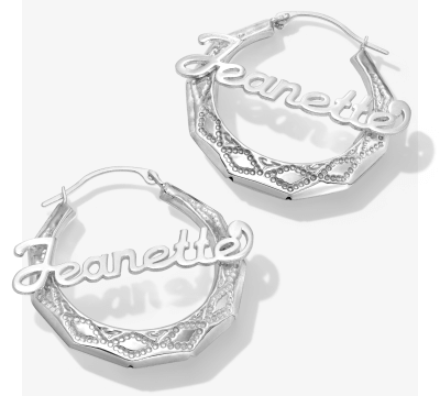 Image showcasing a Personalized Pair of Earrings, engraved with a name.