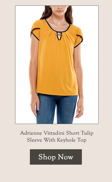 Adrienne Vittadini Short Tulip Sleeve With Keyhole Top 