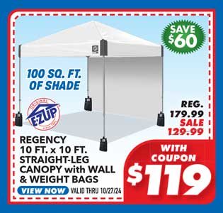 E-Z UP Regency 10' x 10' Straight Leg Canopy with Side Wall and 4 Weight Bags