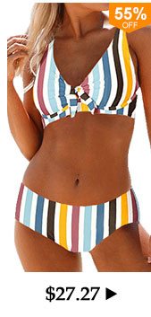 Mid Waist Multi Stripe Spaghetti Strap Bikini Set