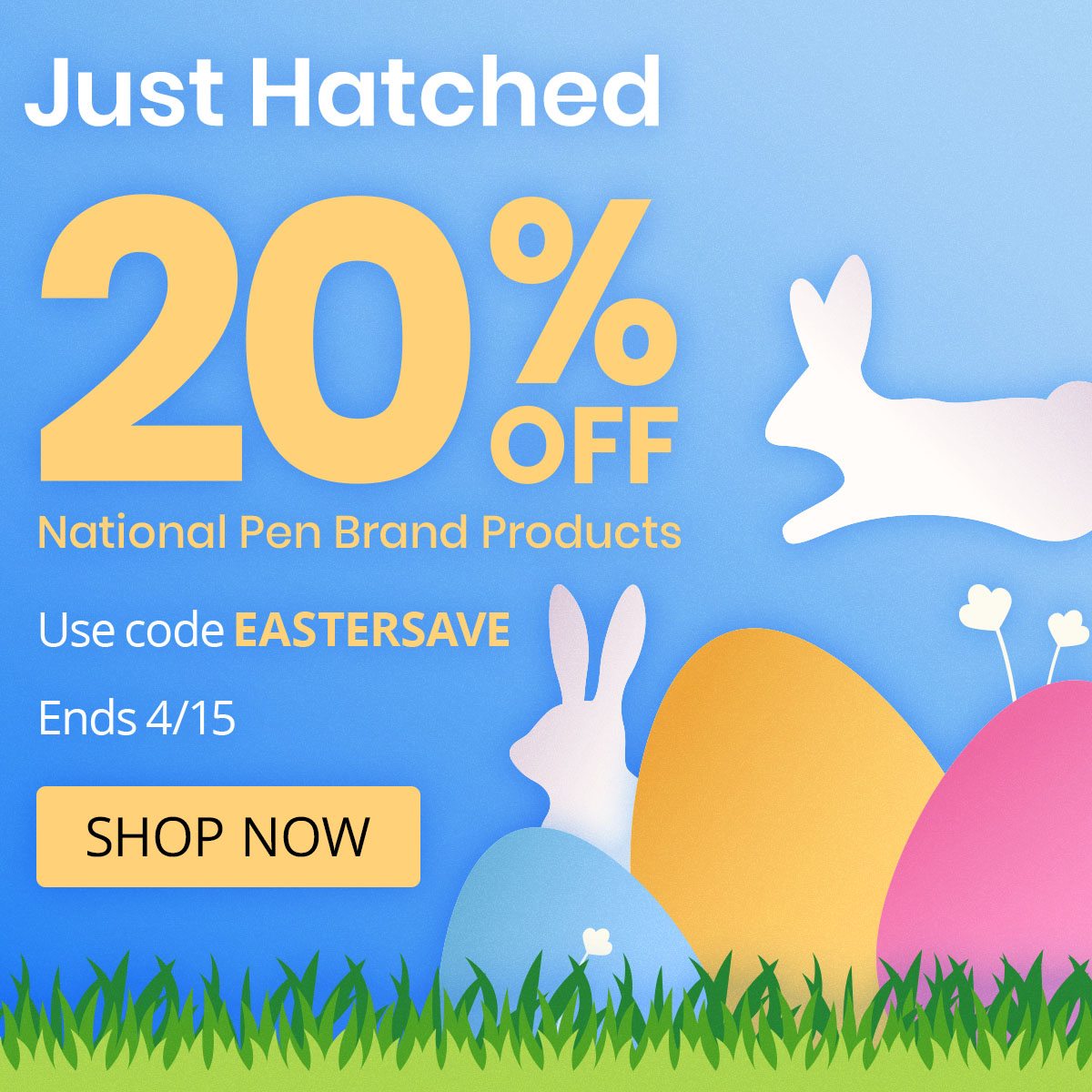 20% off National Pen Brand Products. Use code EASTERSAVE. Ends 4/15.