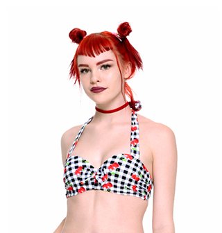 Black and White Gingham Cherry Swim Top
