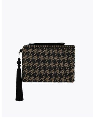 HETTY HOUNDSTOOTH BEAD-EMBELLISHED CLUTCH