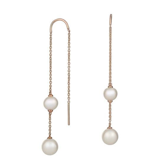 Rose Gold Freshwater Cultured Pearl Threader Earrings In 14K Rose Gold