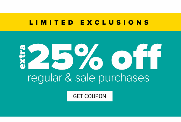 Extra 25% off Regular & Sale purchases excludes Doorbusters - Get Coupon