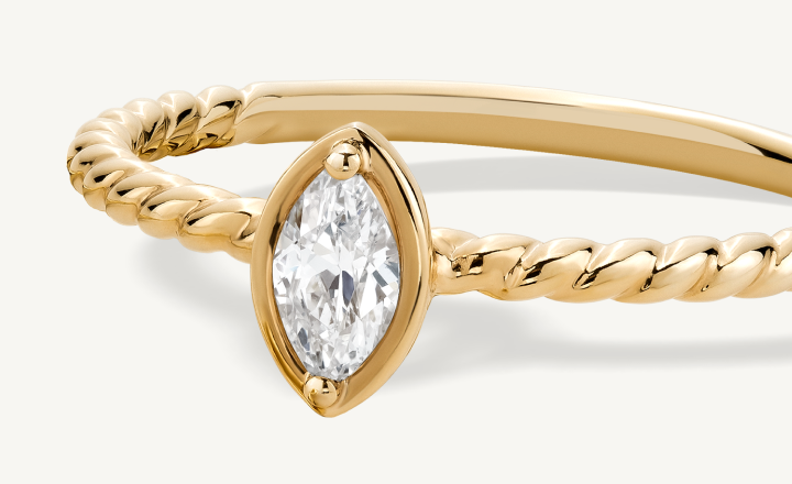 Marquise-Cut Diamond Solitaire Rope Shank Engagement Ring 1/4 ct tw 14K Yellow Gold (I/I1)