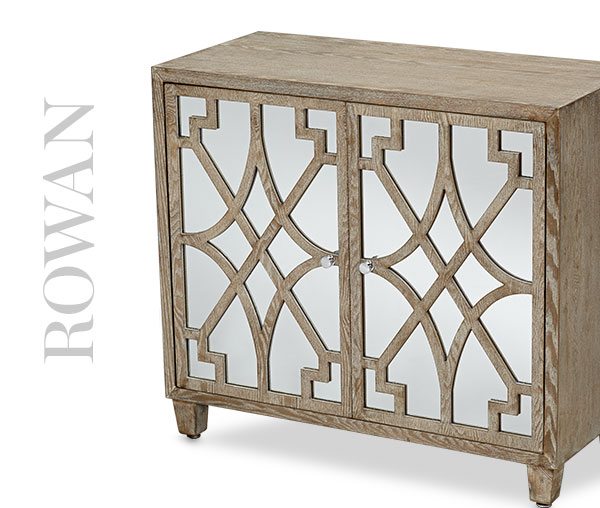 Rowan 34" Mirrored Whitewashed Fretwork 2-Door Accent Chest