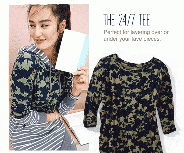 The 24/7 tee. Perfect for layering over or under your fave pieces