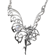 Silver Dancing Faerie Necklace with Rainbow Moonstone Accent