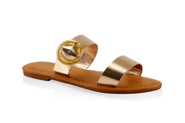 Two Band Buckle Slide Sandals