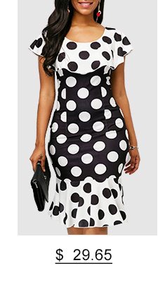 Ruffle Overlay Polka Dot Print Bodycon Dress