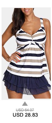 Twist Front Striped Navy Blue Tankini Top and Pantskirt