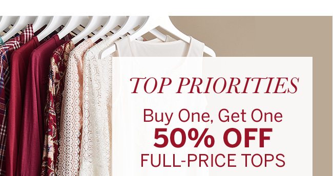 Buy One, Get One 50% Off Full-Price Tops