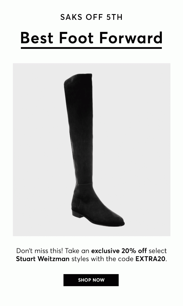 Get an extra 20% off select Stuart Weitzman styles with code EXTRA20.