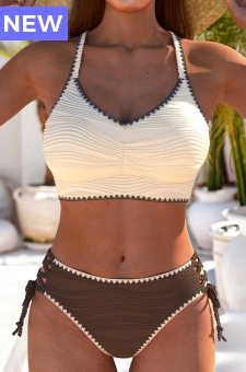 Ruched Light Camel V-Neck Bikini Set