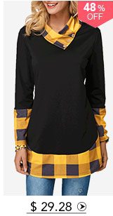 Long Sleeve Button Detail Plaid Print T Shirt