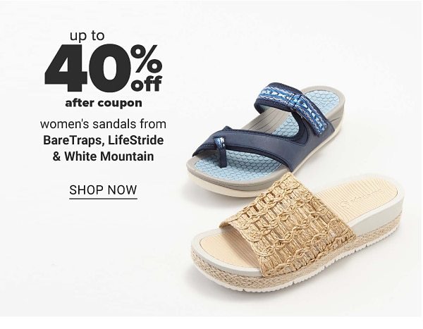 Up to 40% off after coupon women's sandals from BareTraps, LifeStride & White Mountain. Shop Now.