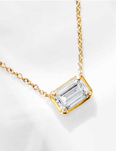 Lab-Created Diamonds by KAY Emerald-Cut Sideways Solitaire Necklace 1/2 ct tw 14K Yellow Gold 18''