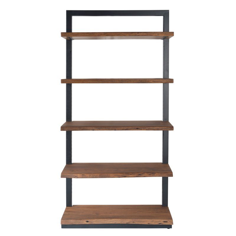 Light Brown and Dark Iron Edge Plank 5 Shelf Bookcase