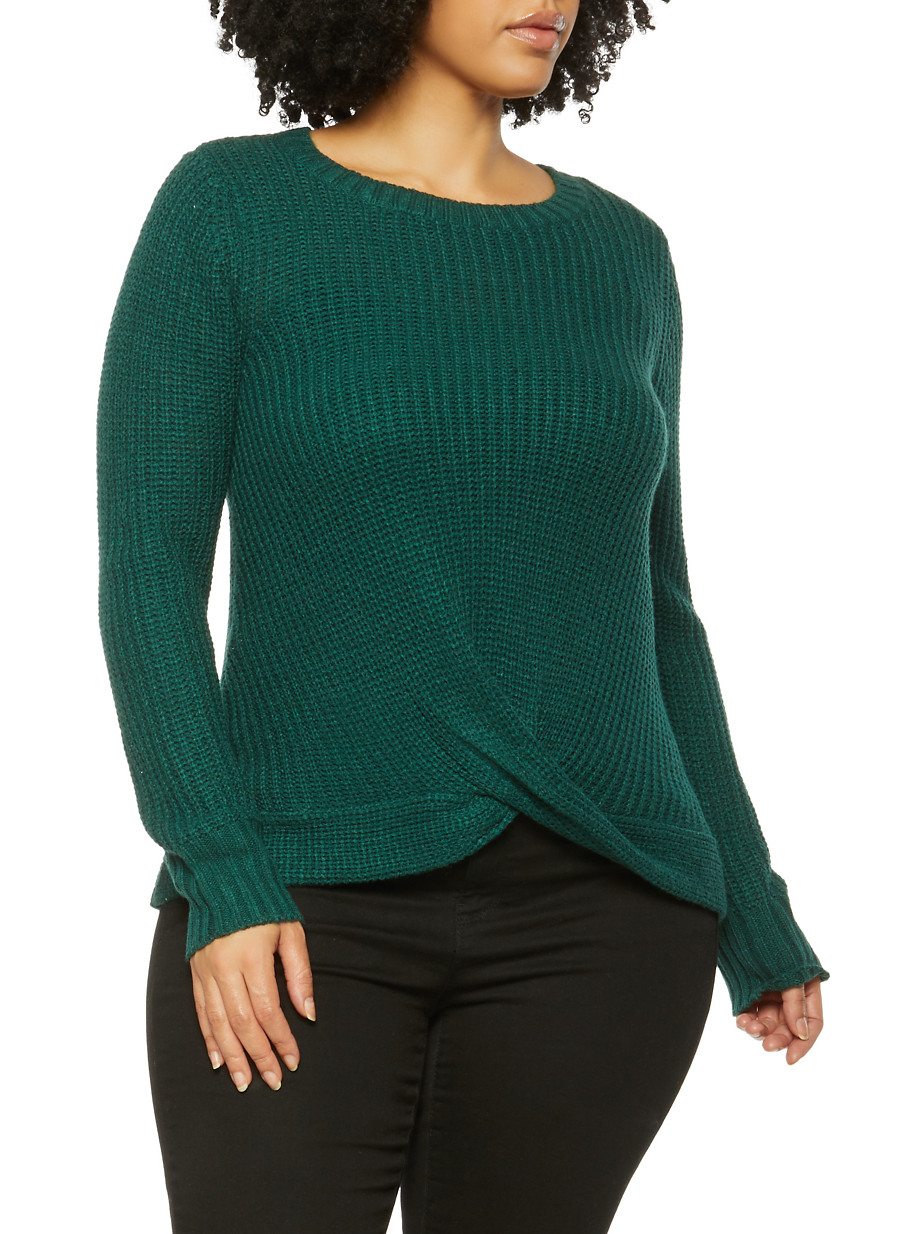 Plus Size Twist Front Hem Sweater