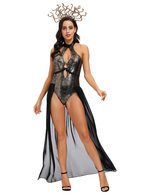 Costumes d'Halloween Medusa robe noire sexy Couvre-chef Outfit