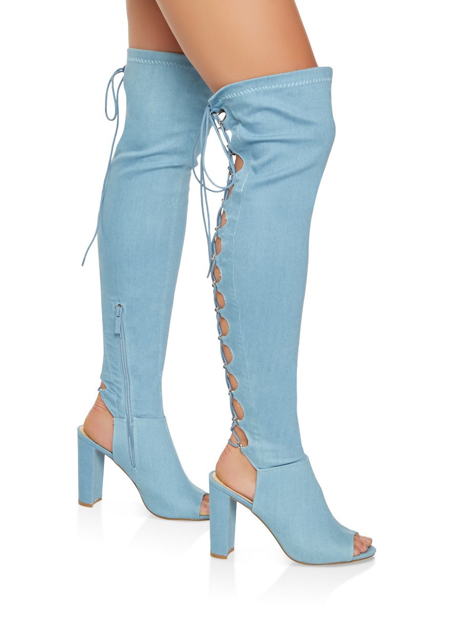 Lace Up Over the Knee High Heel Boots