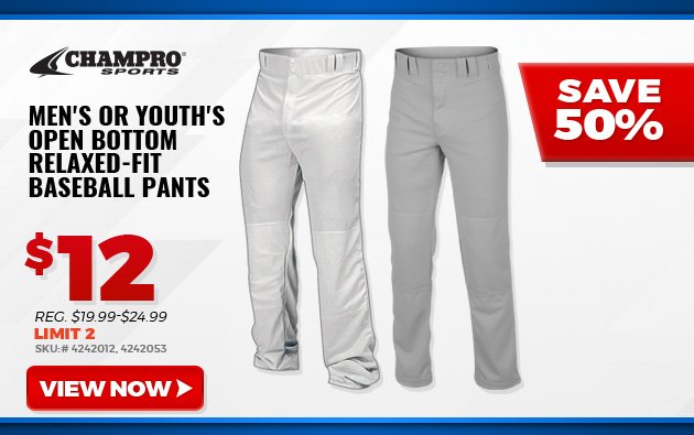 CHAMPRO MEN'S OR YOUTH'S OPEN BOTTOM RELAXED-FIT BASEBALL PANTS