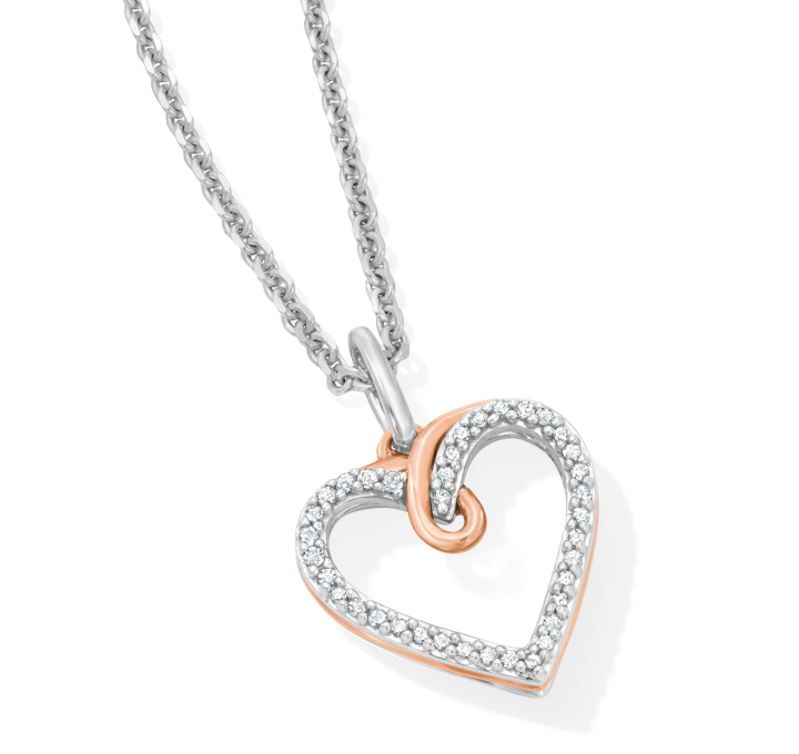 Hallmark Diamonds Heart Necklace 1/10 ct tw Sterling Silver & 10K Rose Gold 18''