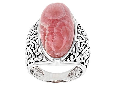 Pink Rhodochrosite Silver Butterfly Ring