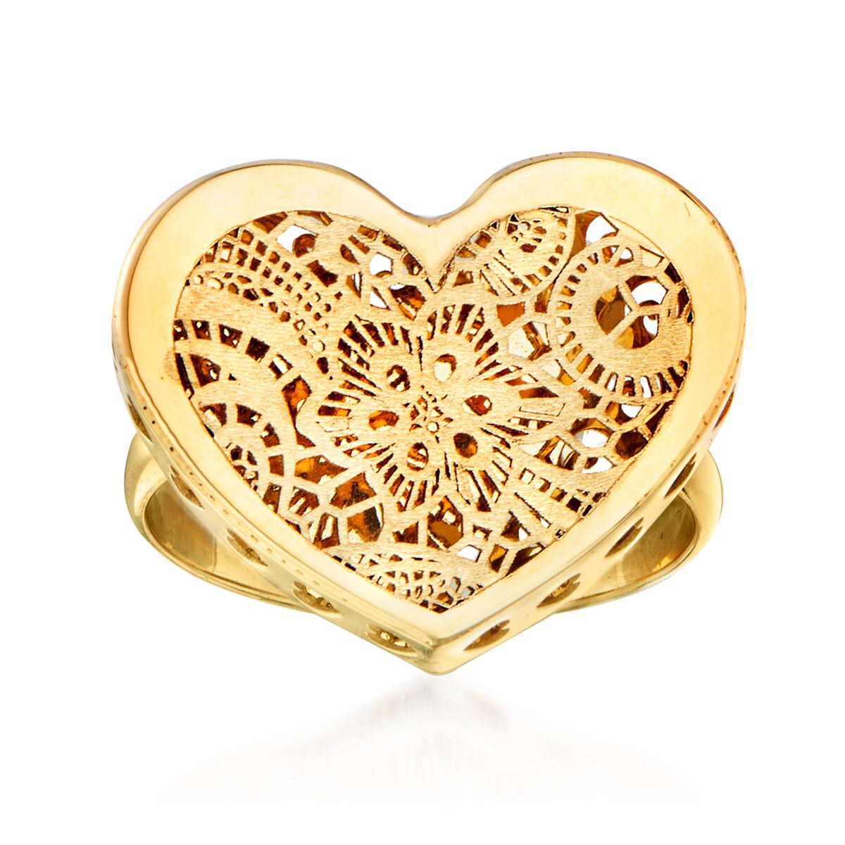 Italian 14kt Yellow Gold Cut-Out Floral Heart-Shaped Ring