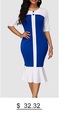 Half Sleeve Round Neck Peplum Hem Dress