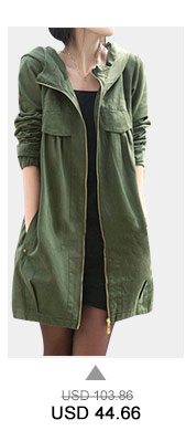 Hooded Collar Zipper Up Pocket Army Green Coat