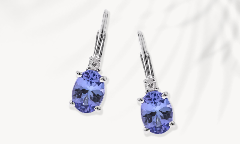 Tanzanite & Diamond Earrings Sterling Silver