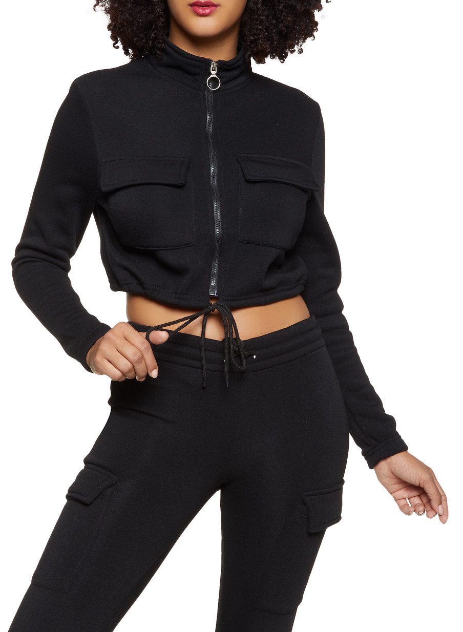 Cropped Fleece Lined Cargo Sweatshirt